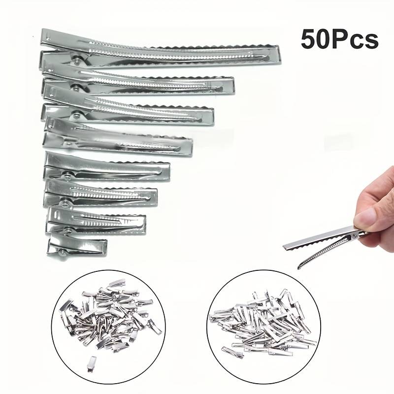 Temu 50pcs Alligator Hair Clips Bulk Silver Single Prong Hair Clips for Bows Making Hair Pins Base Supplies for Sectioning Hair Styling and Sectioning